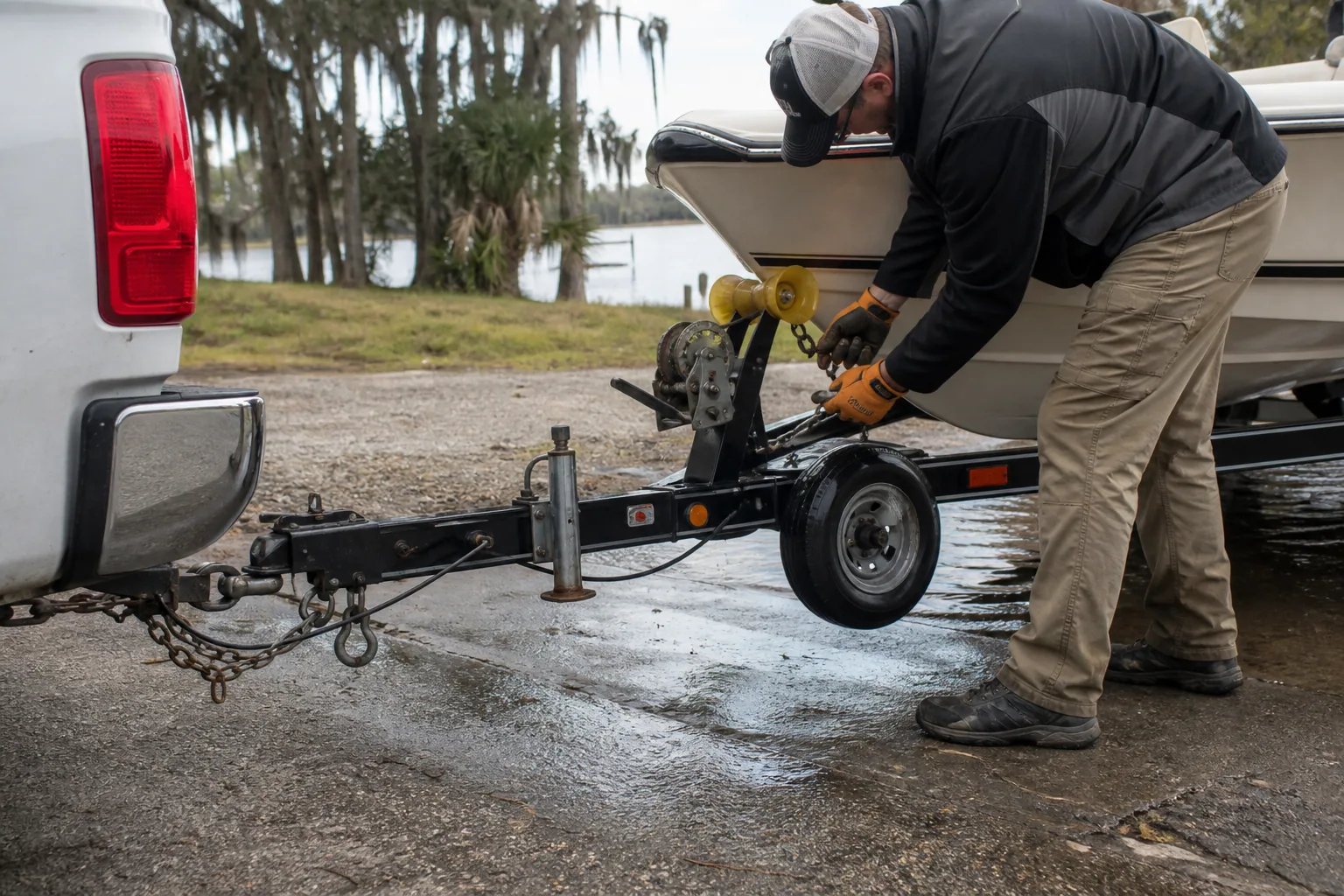 Careful equipment setup for damage-free boat / trailer towing