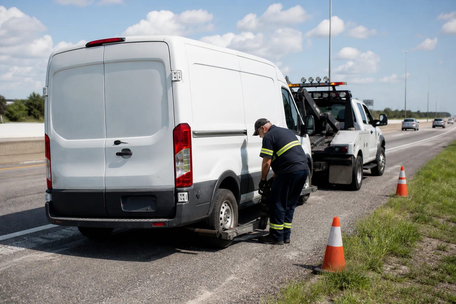 A common commercial / fleet towing situation handled safely in Clermont