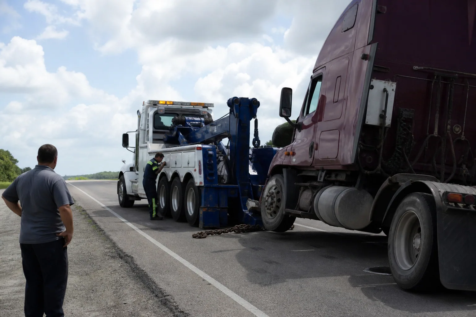 Heavy-Duty Towing help arriving for a waiting Clermont driver