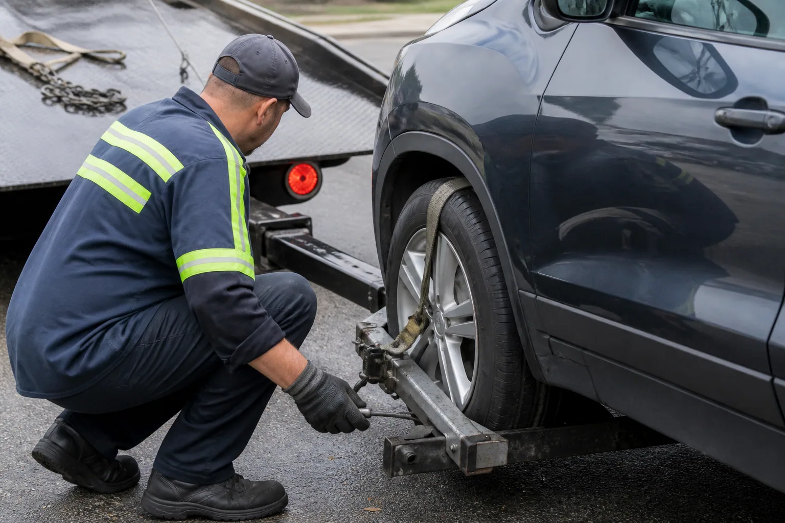 Careful equipment setup for damage-free light-duty towing