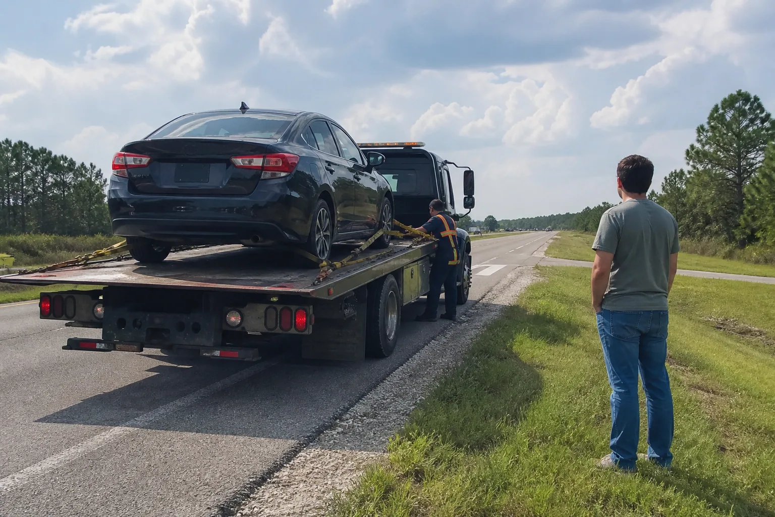 Long Distance Towing help arriving for a waiting Clermont driver