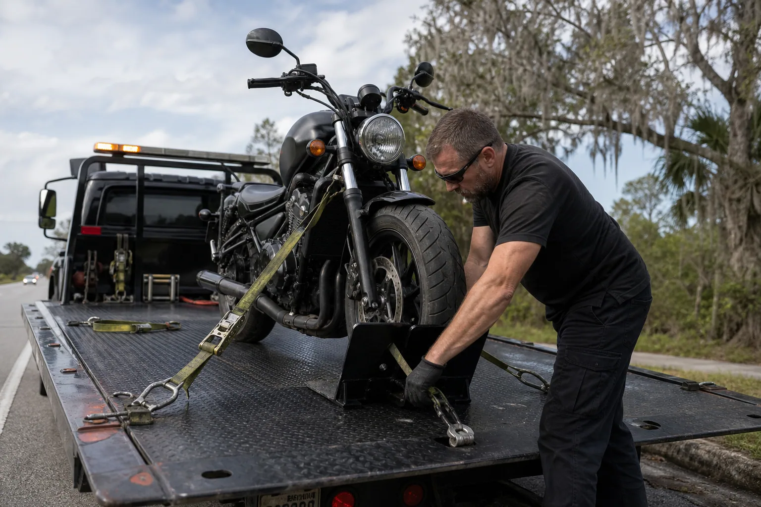 Equipment and capability used for motorcycle towing in Clermont