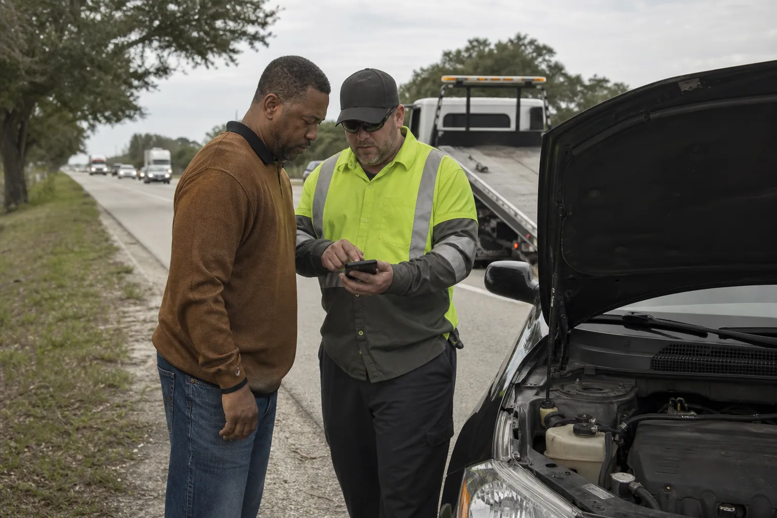 Dispatcher confirming an upfront overheating & radiator assistance quote